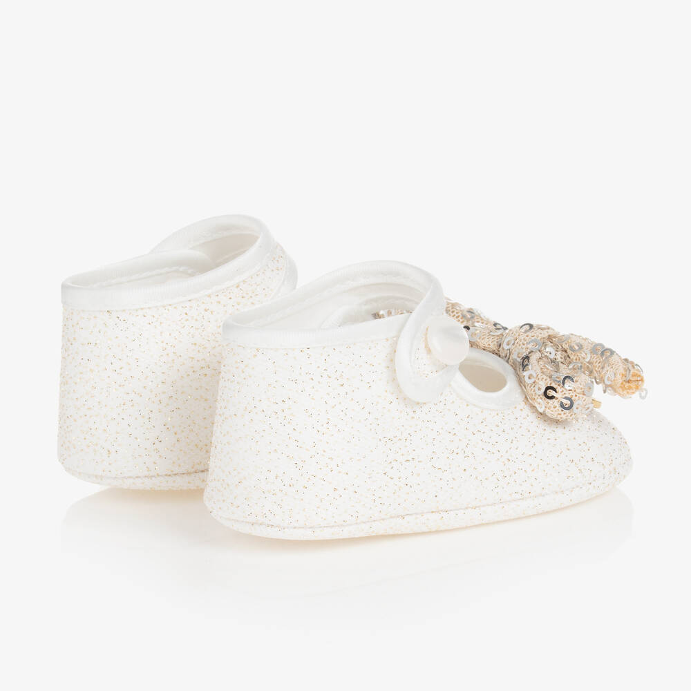 Monnalisa-Кремовые пинетки с золотистыми акцентами | Childrensalon Outlet