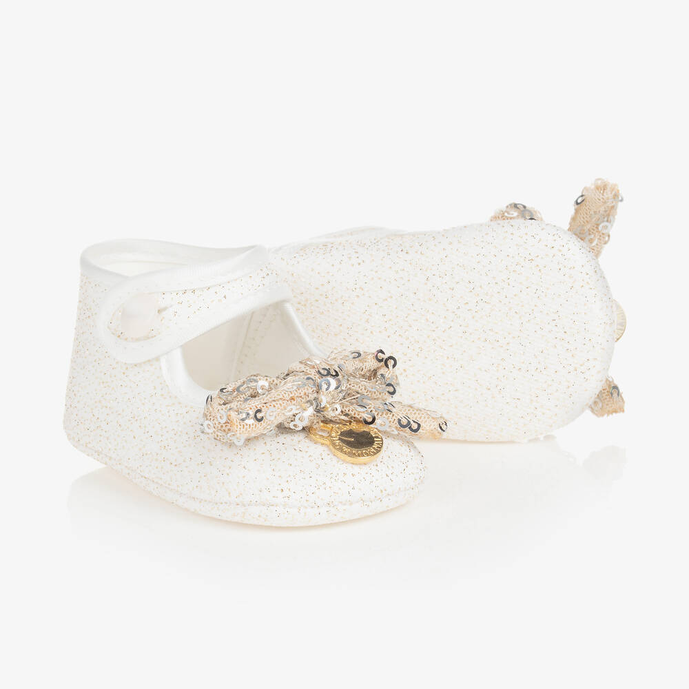 Monnalisa - Baby Girls Ivory & Gold Pre-Walkers | Childrensalon