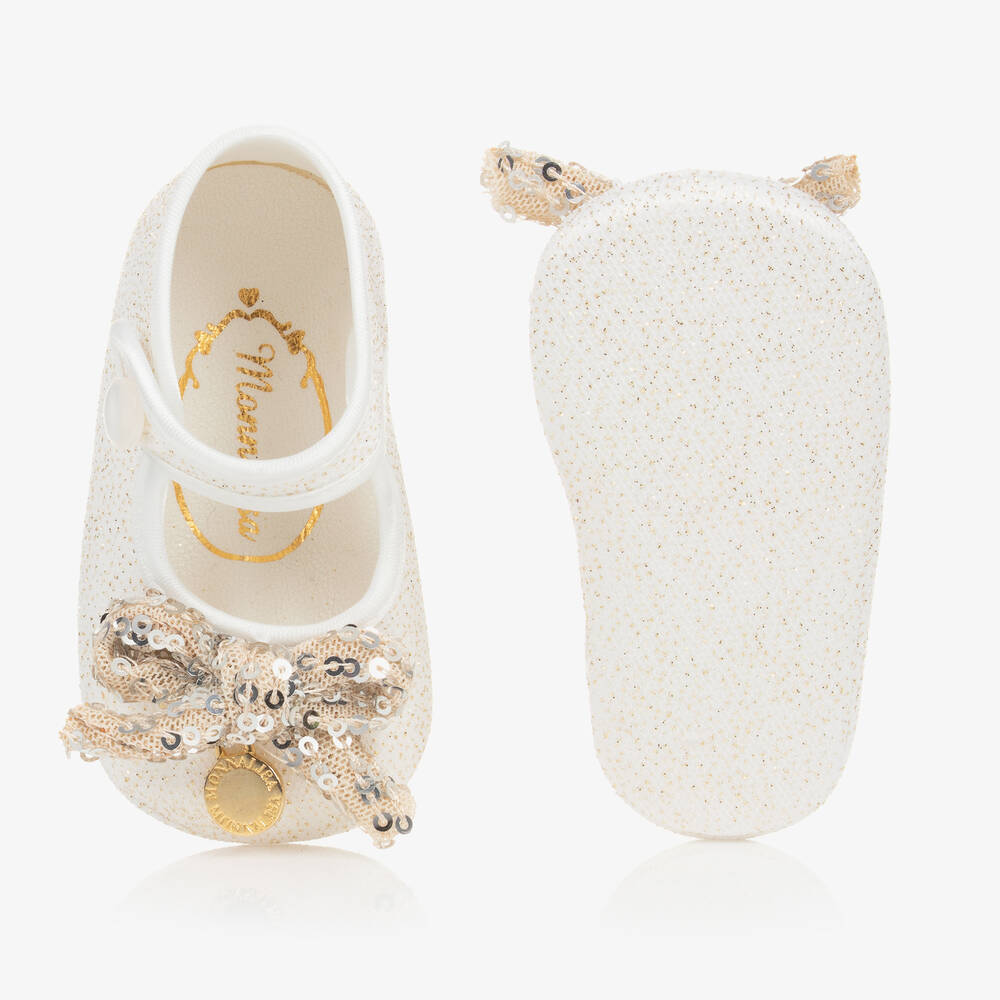 Monnalisa-Кремовые пинетки с золотистыми акцентами | Childrensalon Outlet