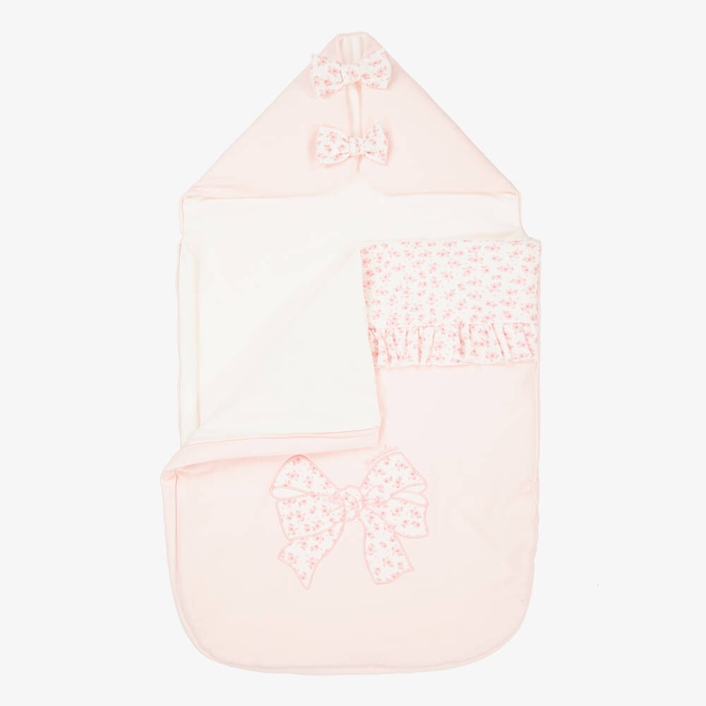 Monnalisa-Baby Girls Pink Cotton Floral Bow Nest (74cm) | Childrensalon Outlet