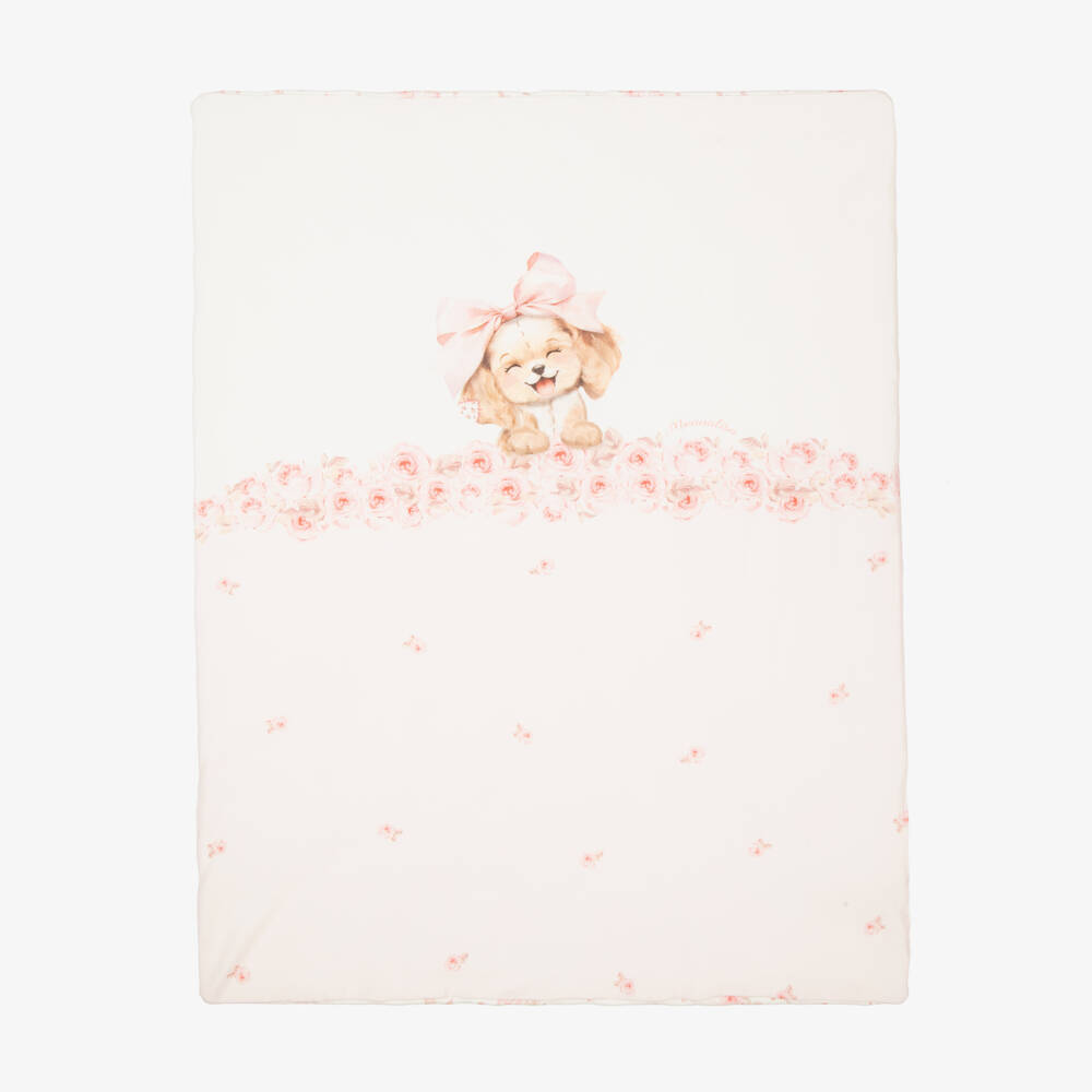 Monnalisa-Baby Girls Pink Cotton Puppy Blanket (90cm) | Childrensalon Outlet