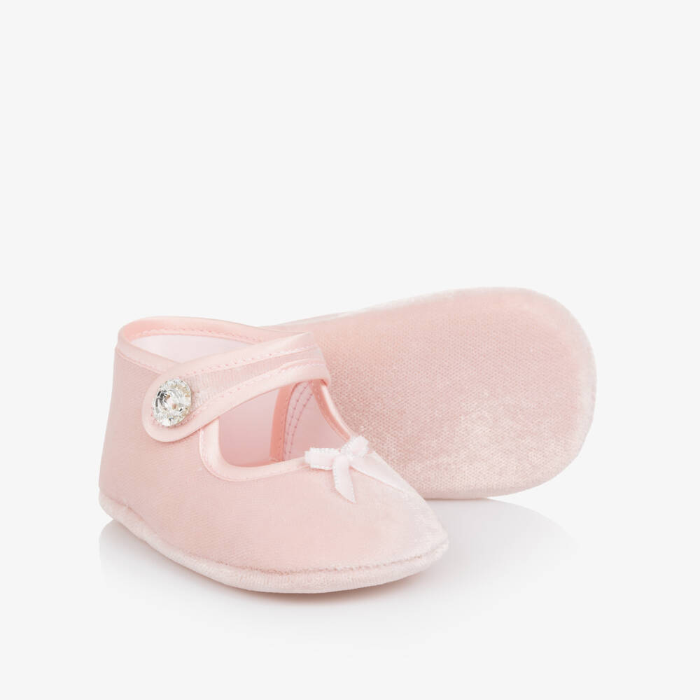 Monnalisa-Baby Girls Pink Velvet Pre-Walker Shoes | Childrensalon Outlet