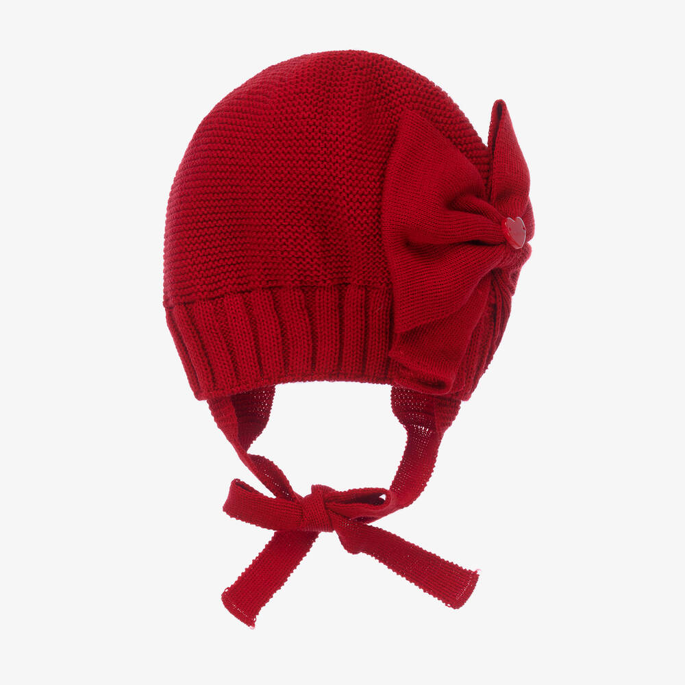 Monnalisa - Baby Girls Red Bow Knit Hat | Childrensalon