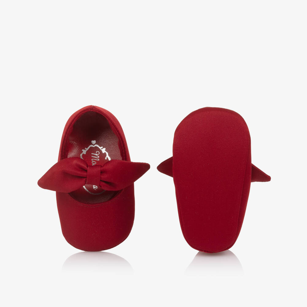 Monnalisa-Baby Girls Red Satin Pre-Walker Shoes | Childrensalon Outlet