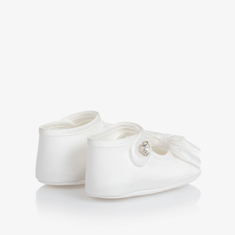 Monnalisa-Baby Girls White Bow Pre-Walker Shoes | Childrensalon Outlet