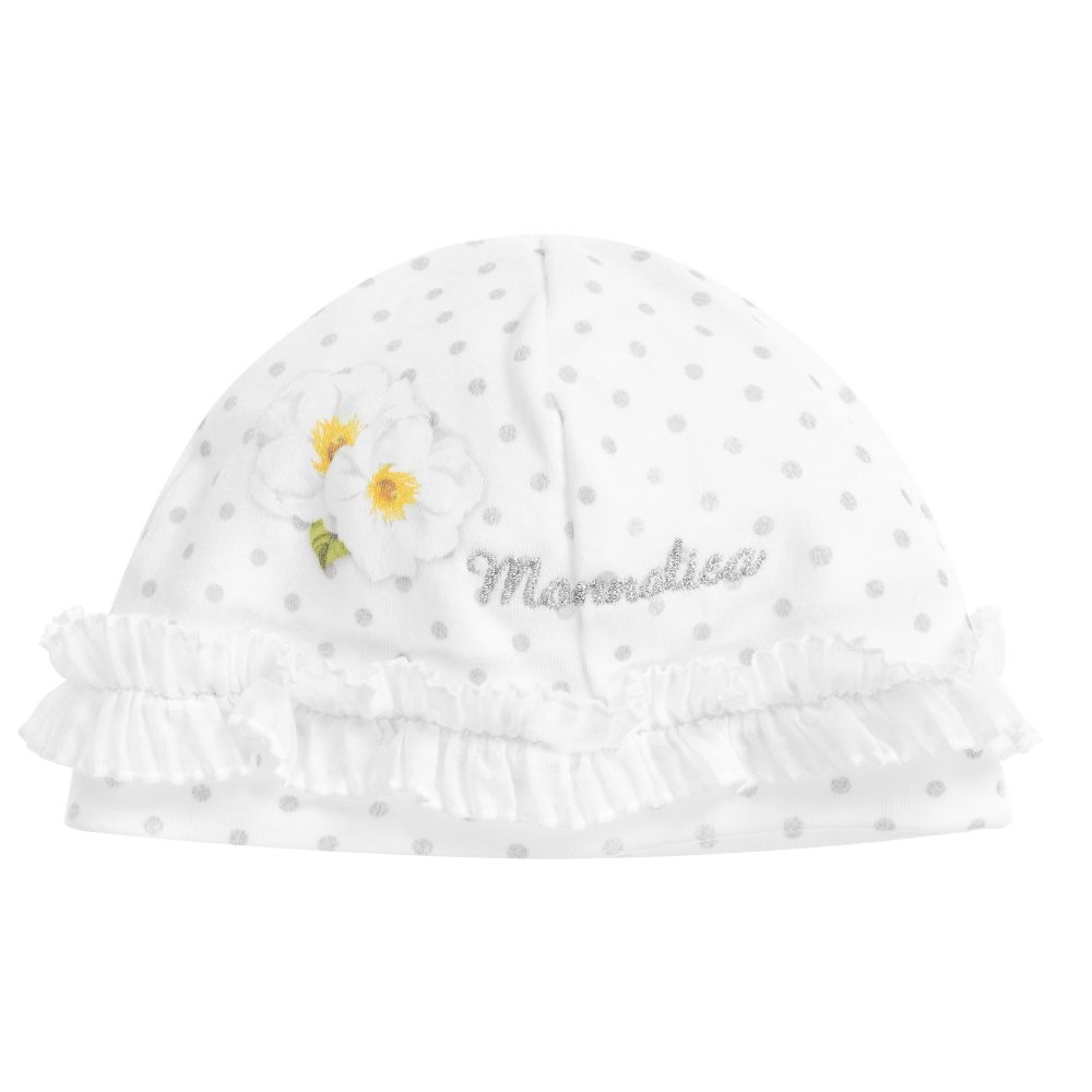 Monnalisa - قبعة قطن لون أبيض ورمادي للمولودات | Childrensalon