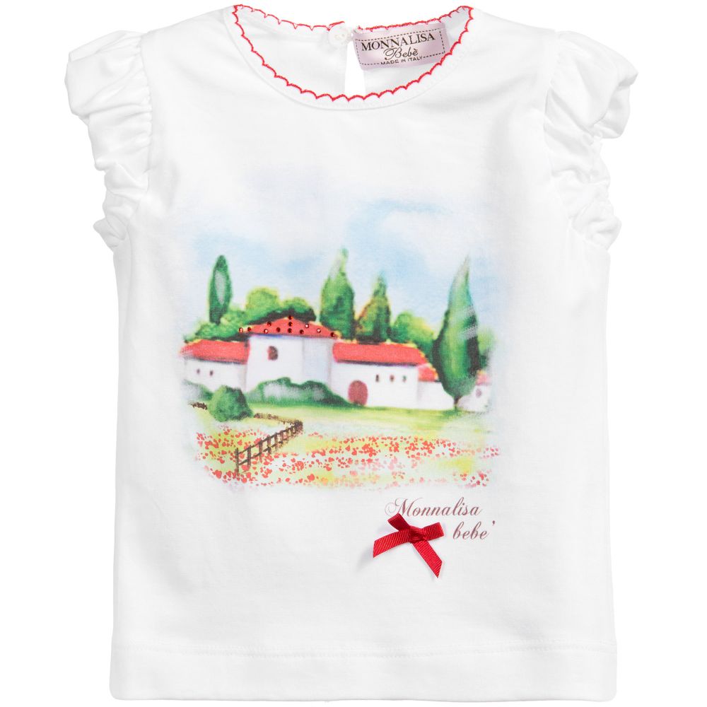 Monnalisa Bebé - Baby Girls White Cotton T-Shirt | Childrensalon