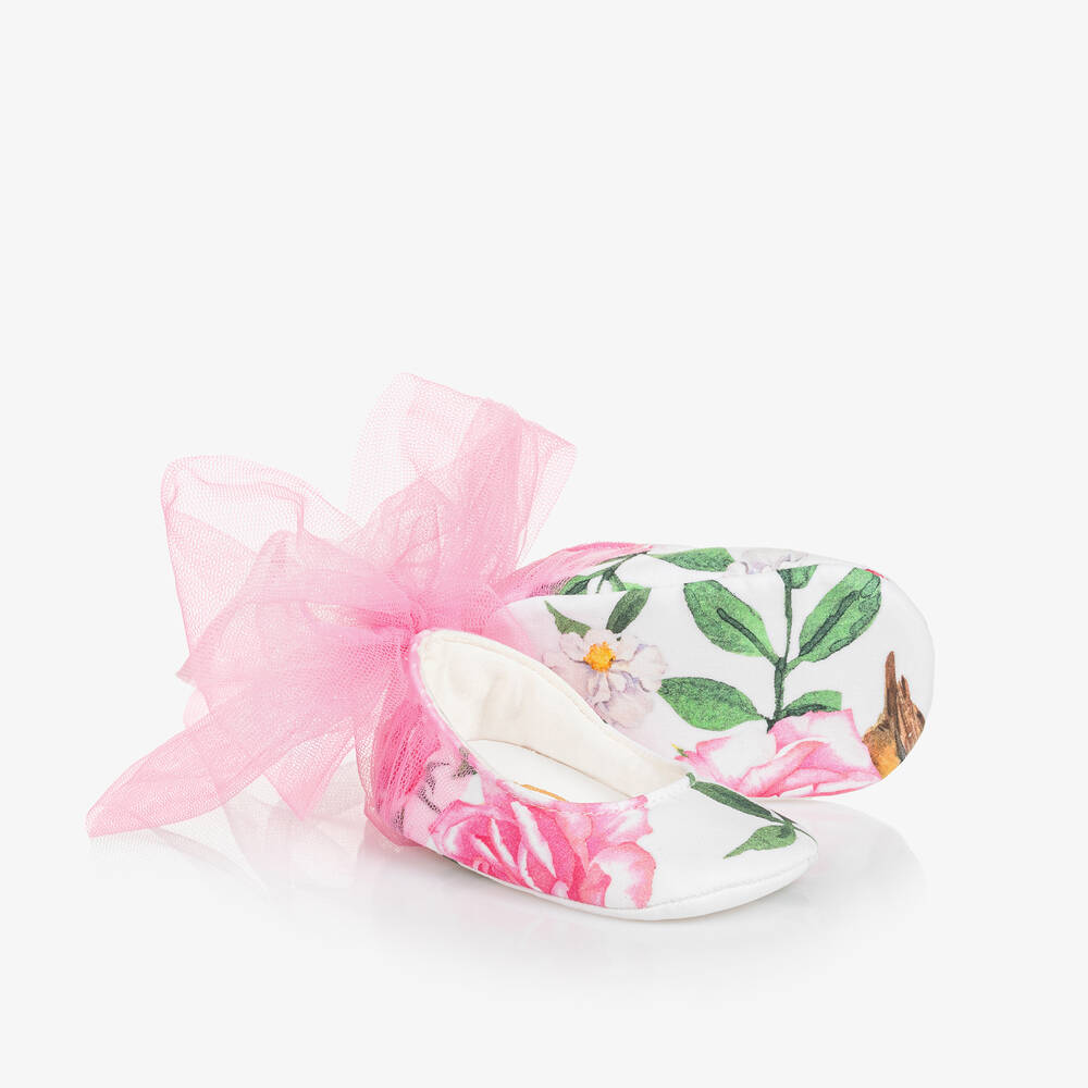 Monnalisa-Baby Girls White Floral Pre-Walker Shoes | Childrensalon Outlet