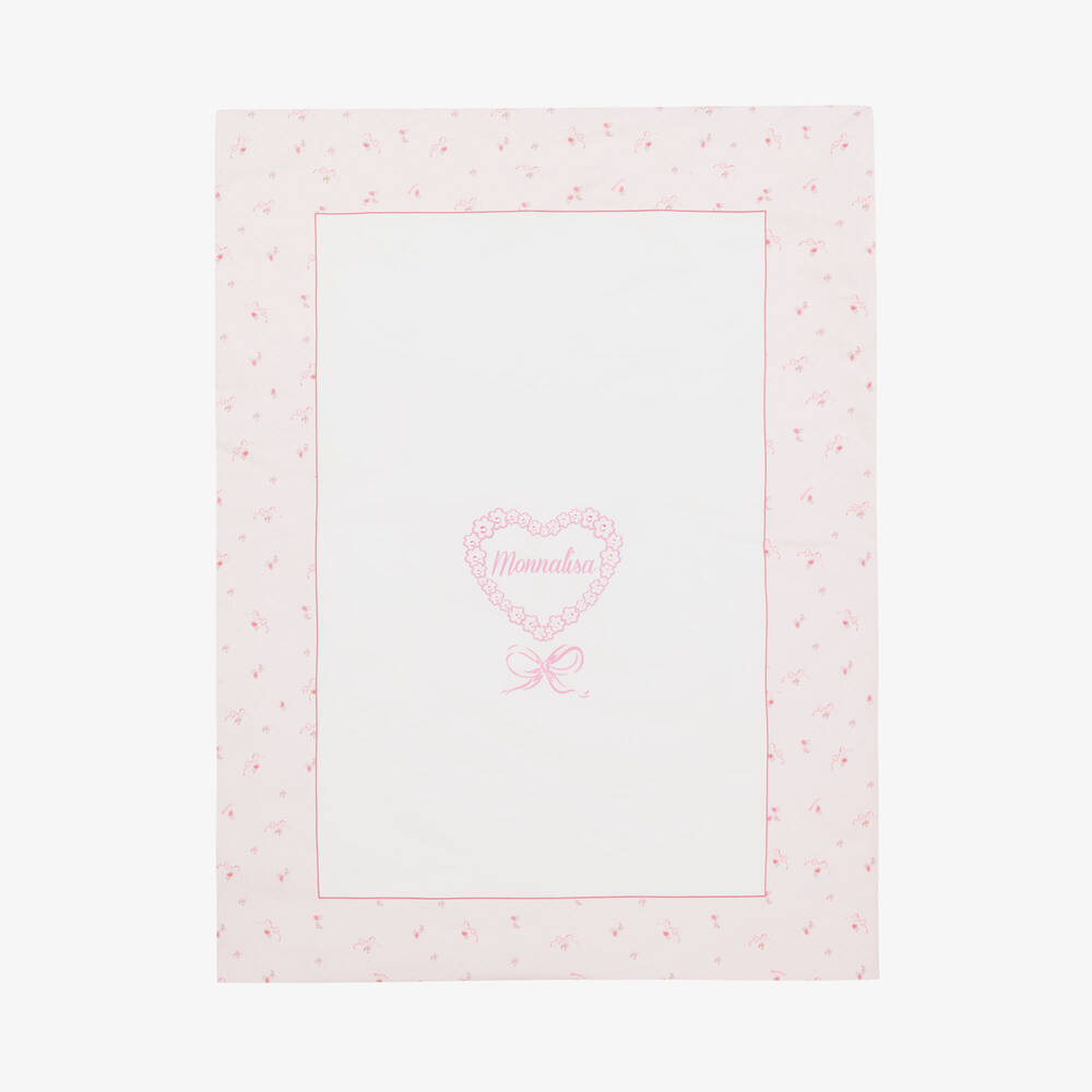 Monnalisa-Baby Girls White & Pink Cotton Blanket (87m) | Childrensalon Outlet