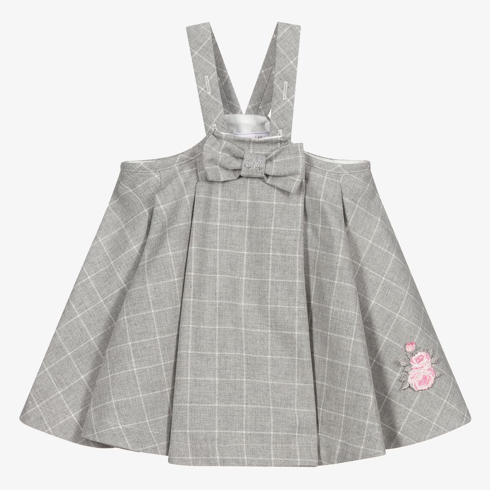 Monnalisa - Graues, kariertes Baby-Trägerkleid | Childrensalon