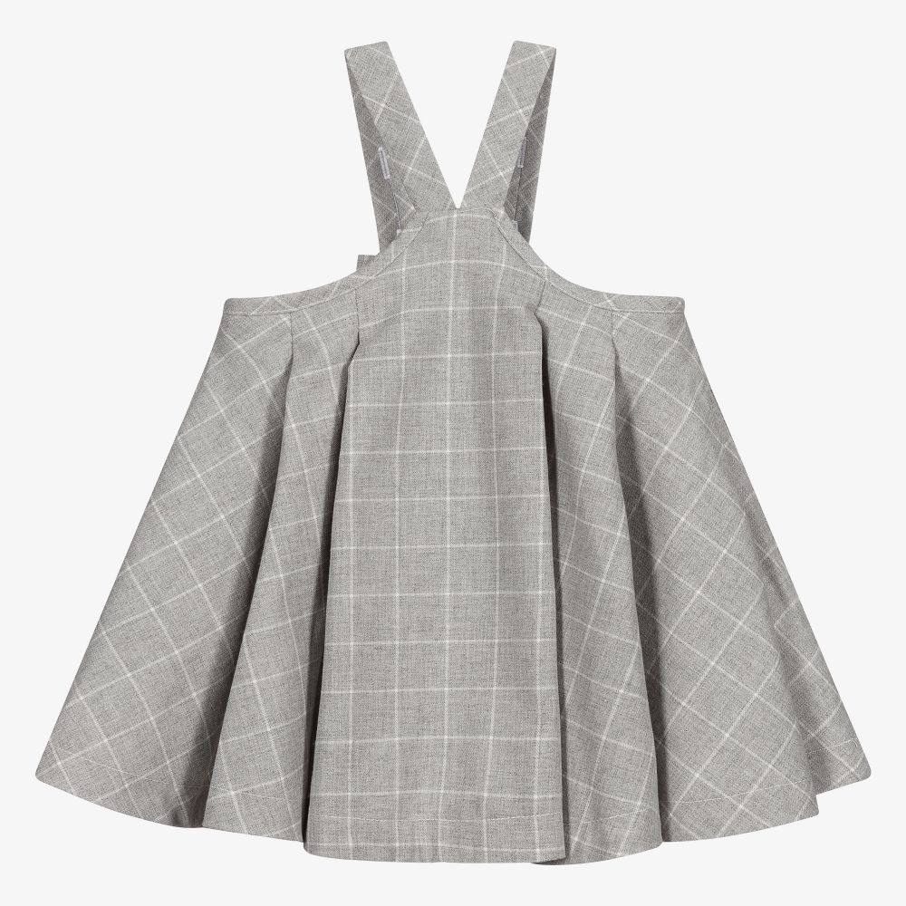 Monnalisa-Baby Grey Check Pinafore Dress | Childrensalon Outlet