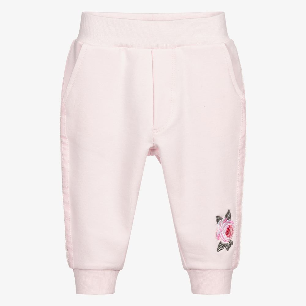 Monnalisa-Baby Pale Pink Cotton Joggers | Childrensalon Outlet