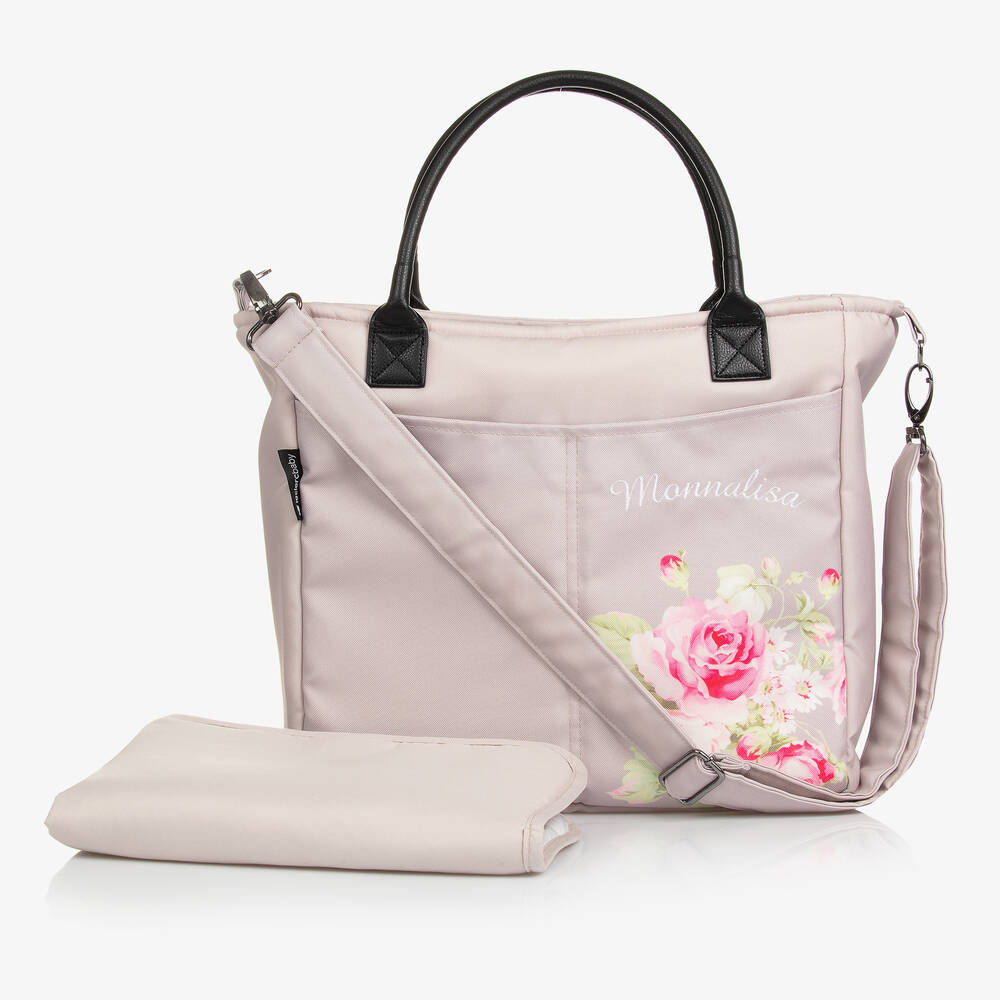 Monnalisa - Бежевая пеленальная сумка с цветами (38см) | Childrensalon