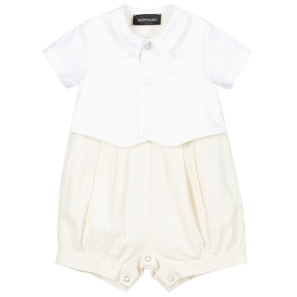 Monnalisa - Barboteuse beige et ivoire | Childrensalon