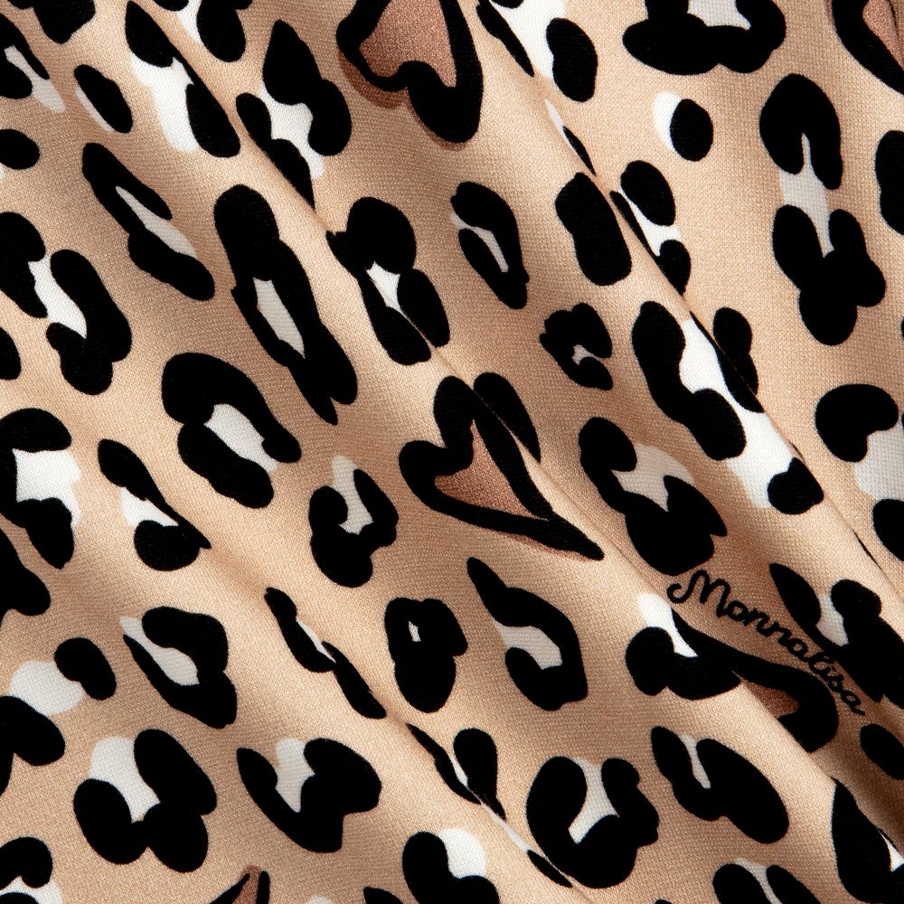 Monnalisa-Beige Leopard Jersey Dress  | Childrensalon Outlet