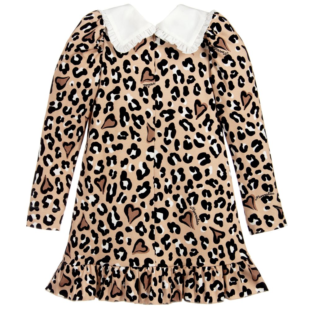 Monnalisa-Beige Leopard Jersey Dress  | Childrensalon Outlet
