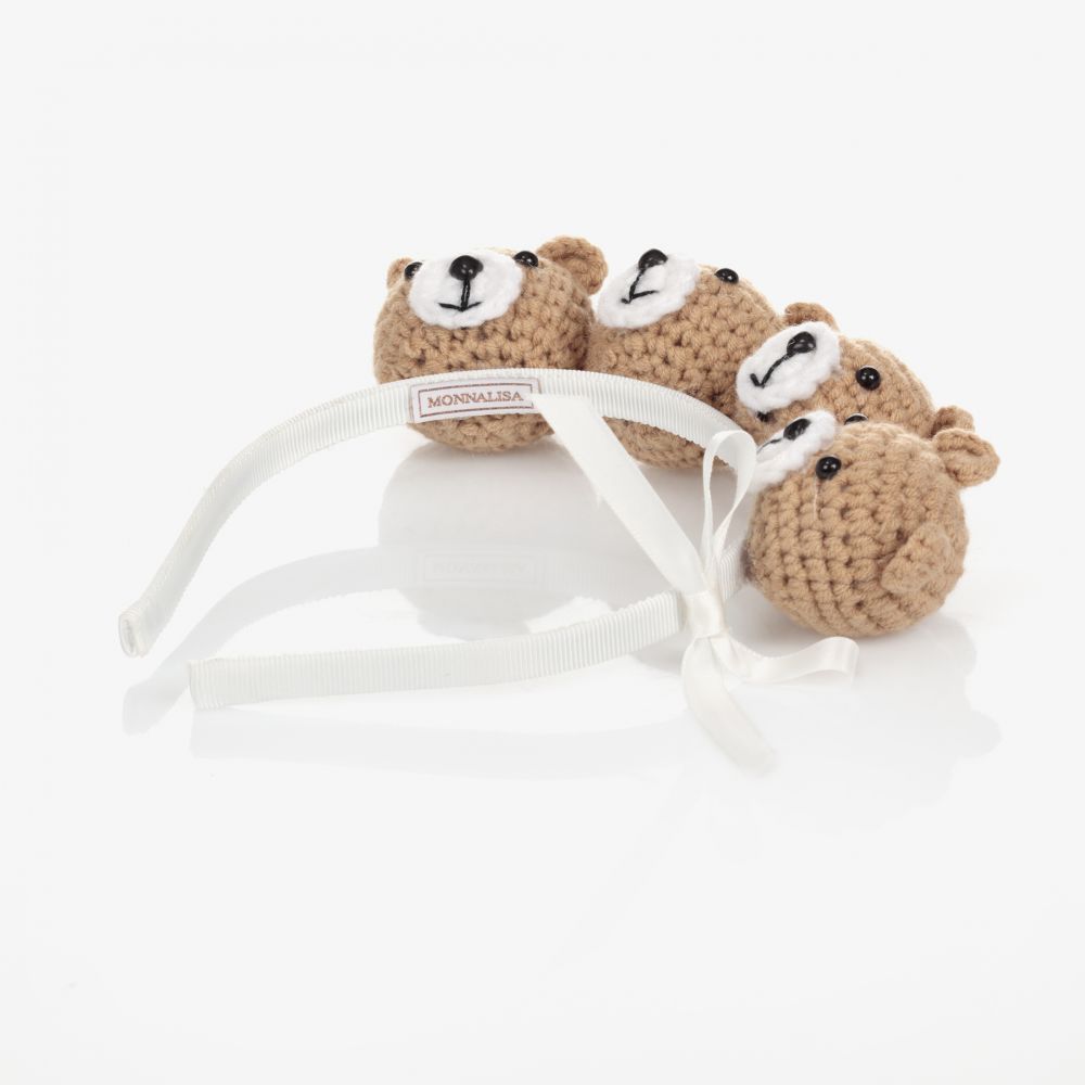 Monnalisa-Beige Teddy Bears Hairband | Childrensalon Outlet