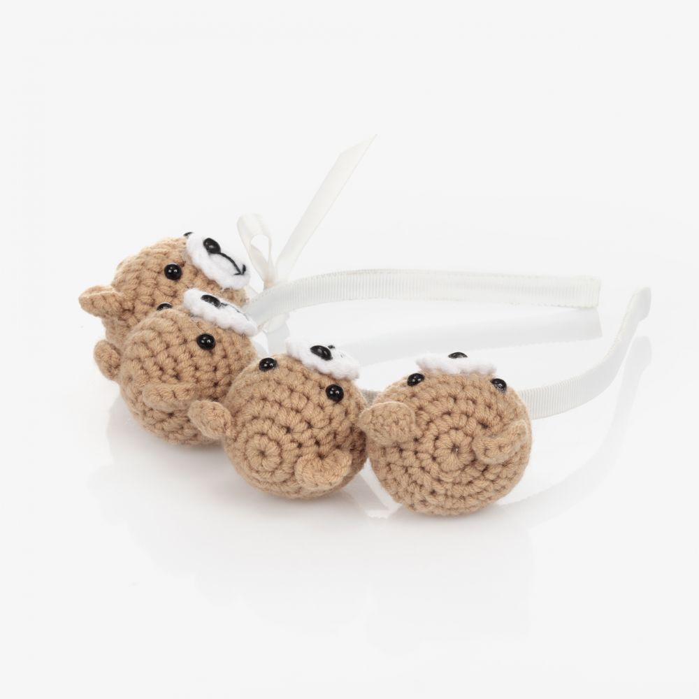 Monnalisa-Beige Teddy Bears Hairband | Childrensalon Outlet