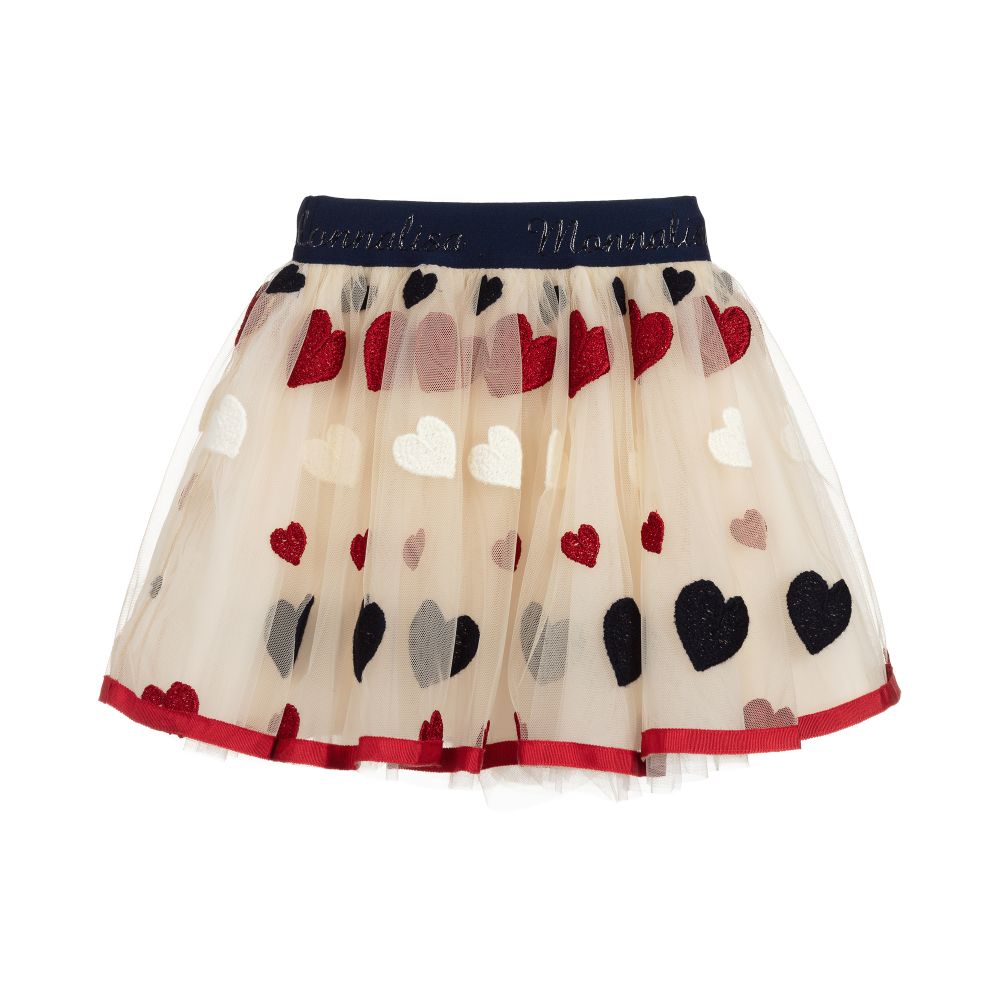 Monnalisa-Beige Tulle Heart Skirt  | Childrensalon Outlet