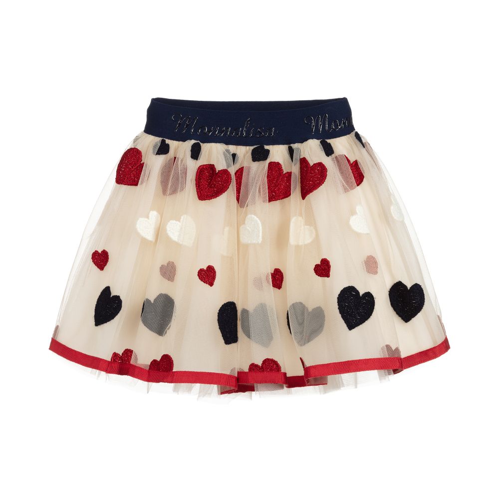Monnalisa - Beige Tulle Heart Skirt  | Childrensalon