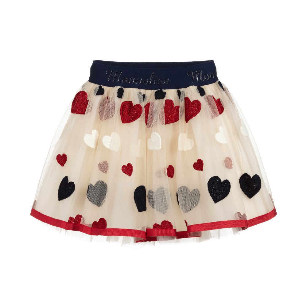 Monnalisa-Beige Tulle Heart Skirt  | Childrensalon Outlet