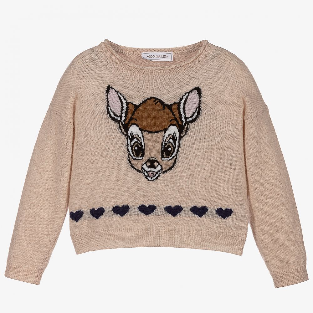 Monnalisa - Beigefarbener Disney-Wollpullover | Childrensalon