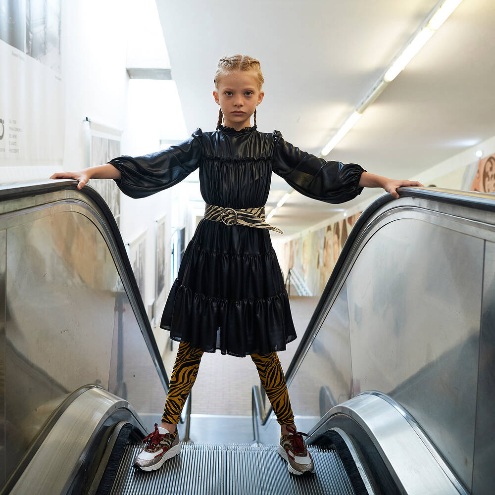 Monnalisa-Black Dress & Belt   | Childrensalon Outlet