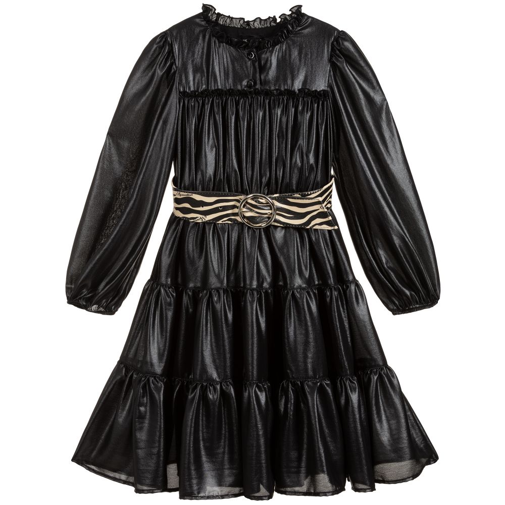 Monnalisa - فستان لون أسود مع حزام جلد بطبعة زيبرا | Childrensalon