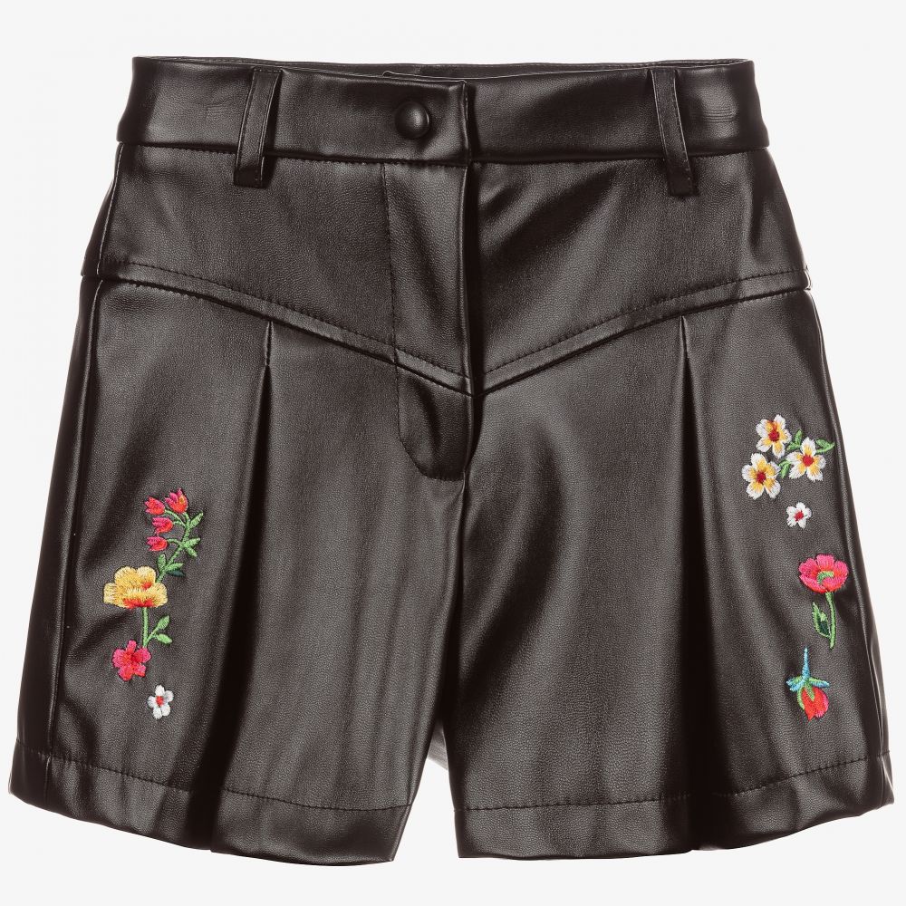 Monnalisa - Black Faux Leather Shorts | Childrensalon