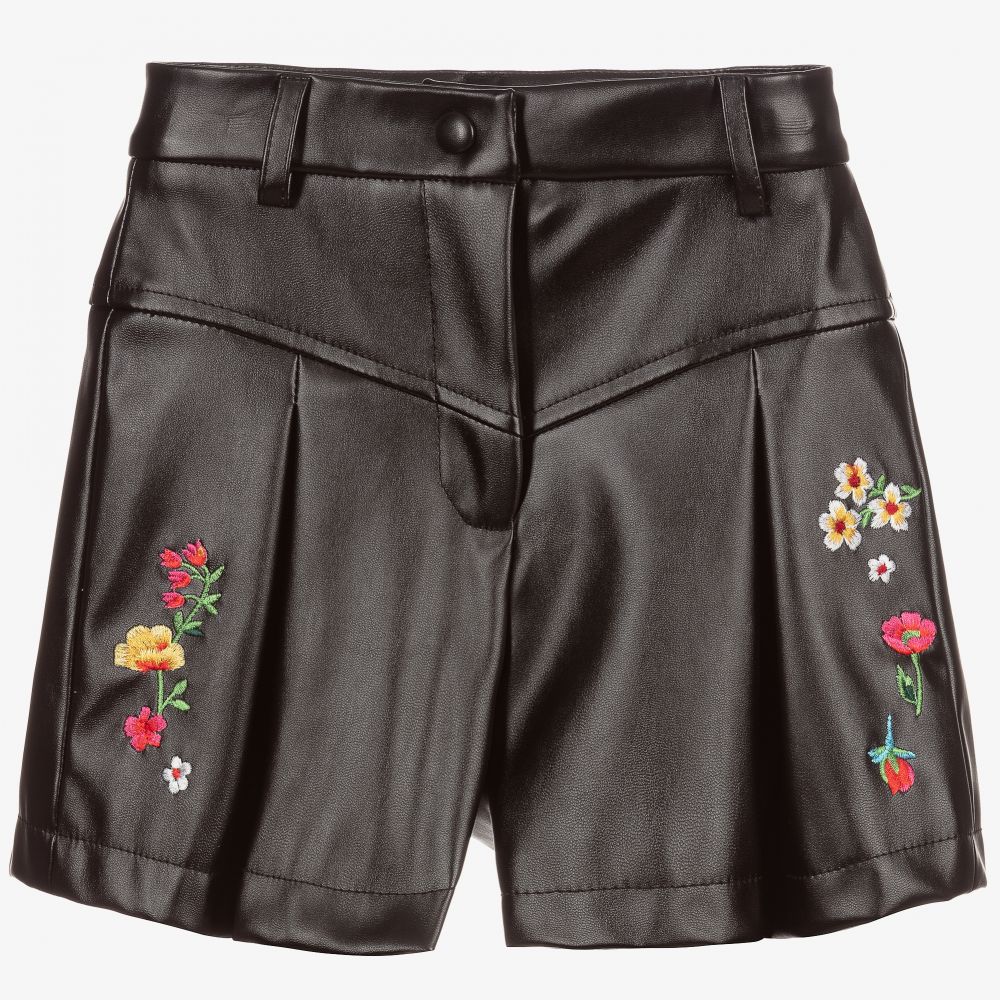 Monnalisa - Schwarze Shorts aus Kunstleder | Childrensalon