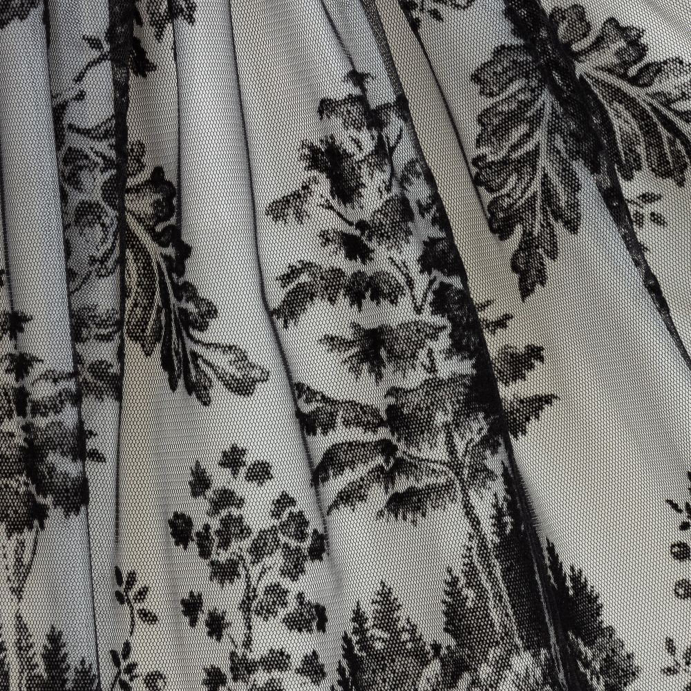 Monnalisa-Black Flocked Tulle Dress | Childrensalon Outlet