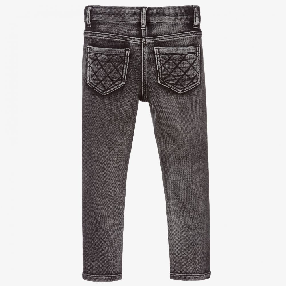 Monnalisa-Black Floral Denim Jeans | Childrensalon Outlet