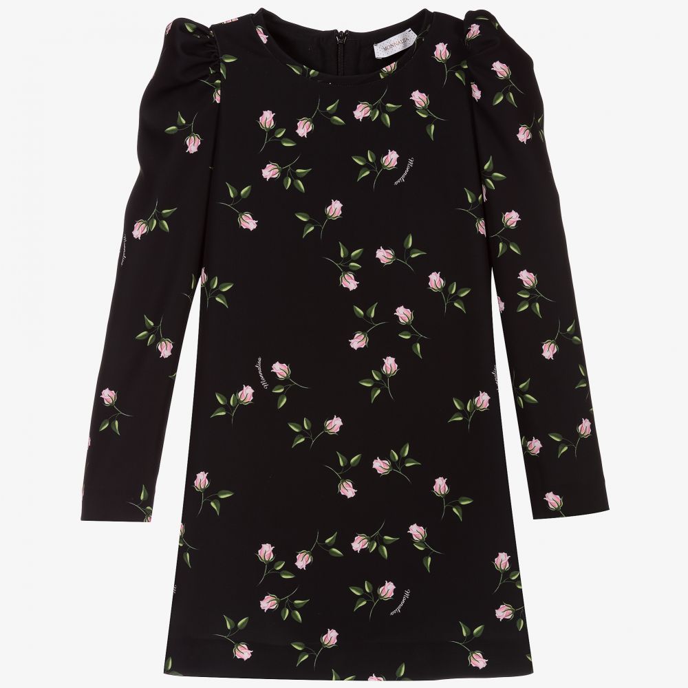 Monnalisa - Black Floral Print Dress | Childrensalon