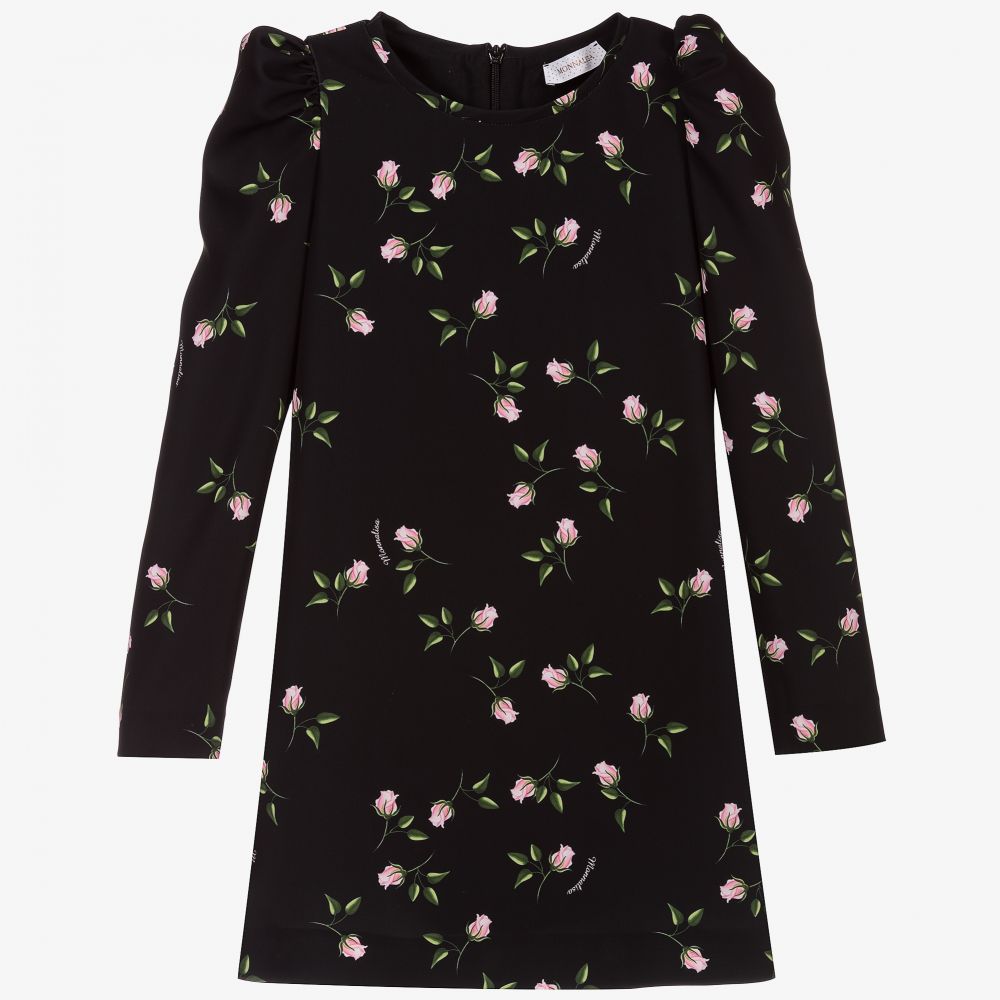 Monnalisa-Черное платье с цветами | Childrensalon Outlet