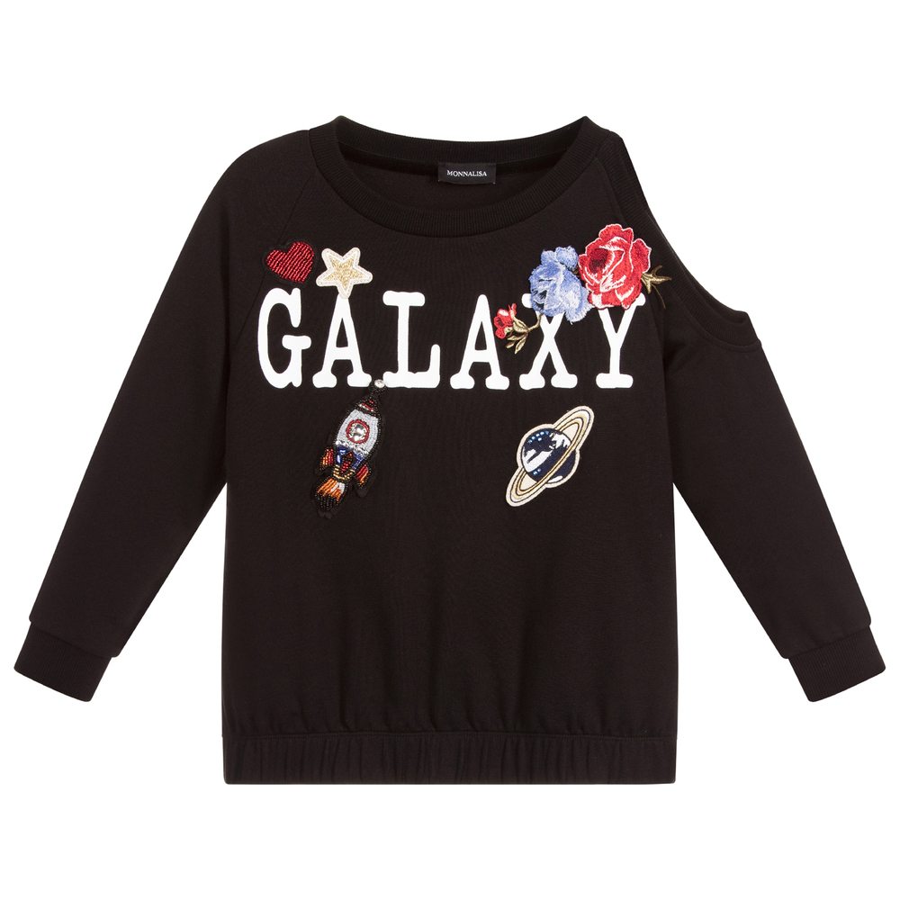 Monnalisa - Black Galaxy Badge Sweatshirt | Childrensalon