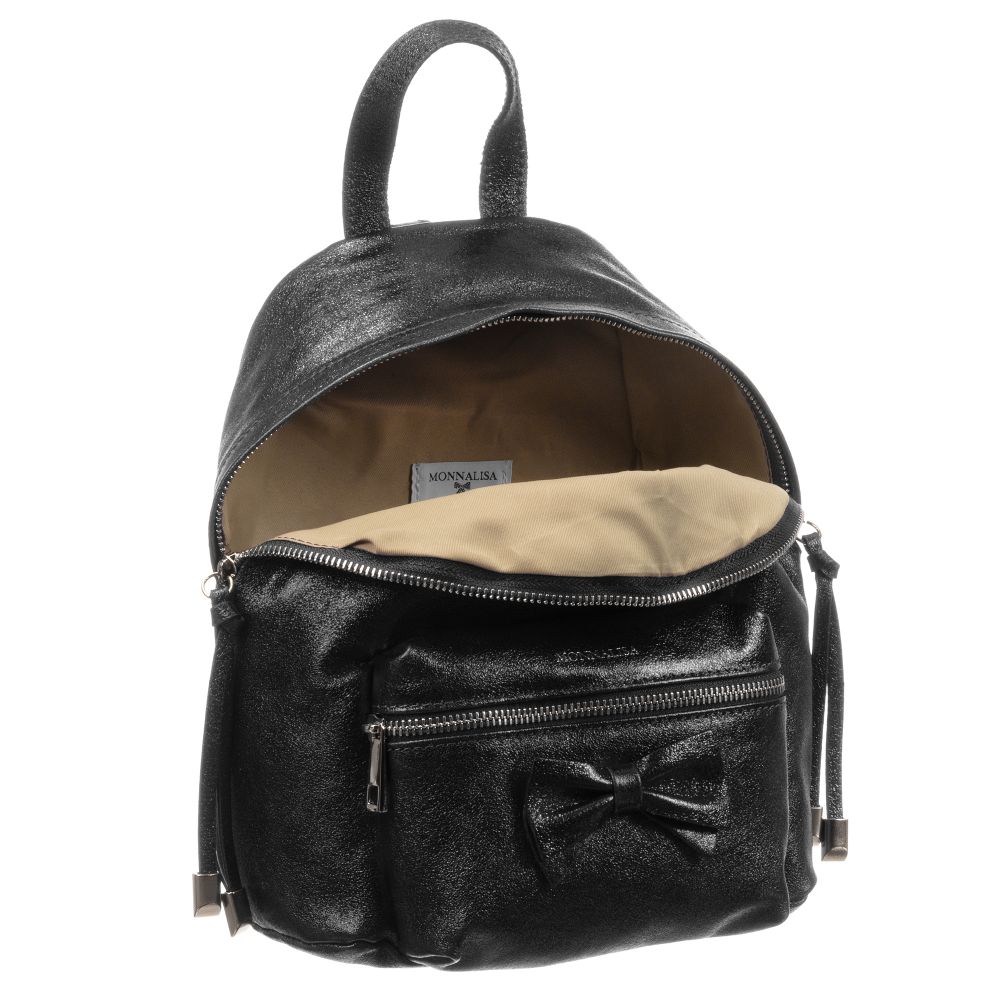 Monnalisa-Black Leather Backpack (26cm) | Childrensalon Outlet