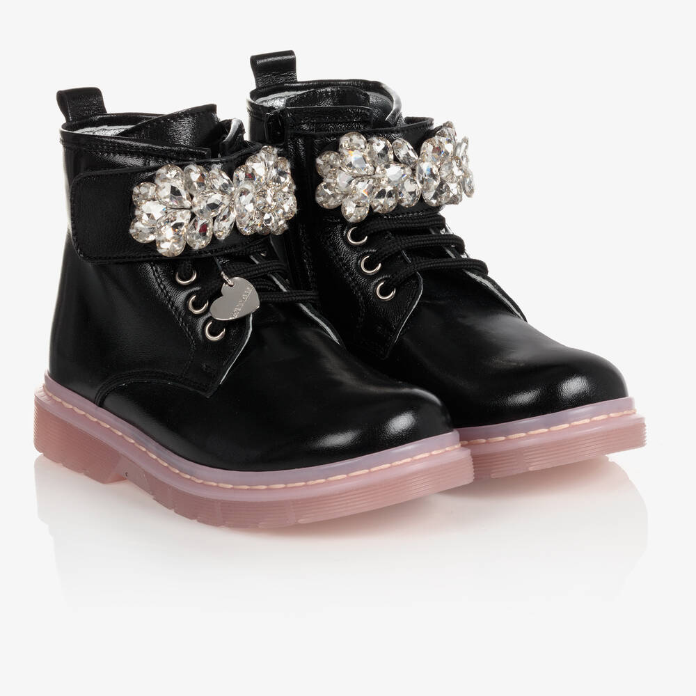 Monnalisa-Black Patent Leather Boots | Childrensalon Outlet