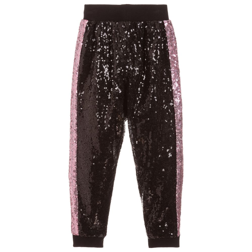 Monnalisa-Black & Pink Sequin Joggers | Childrensalon Outlet