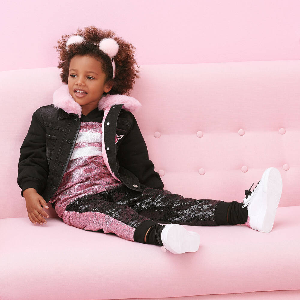 Monnalisa-Black & Pink Sequin Joggers | Childrensalon Outlet