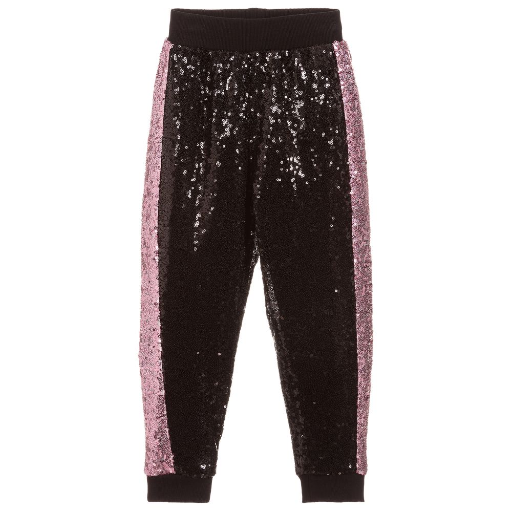 Monnalisa Black Pink Sequin Joggers Childrensalon Outlet