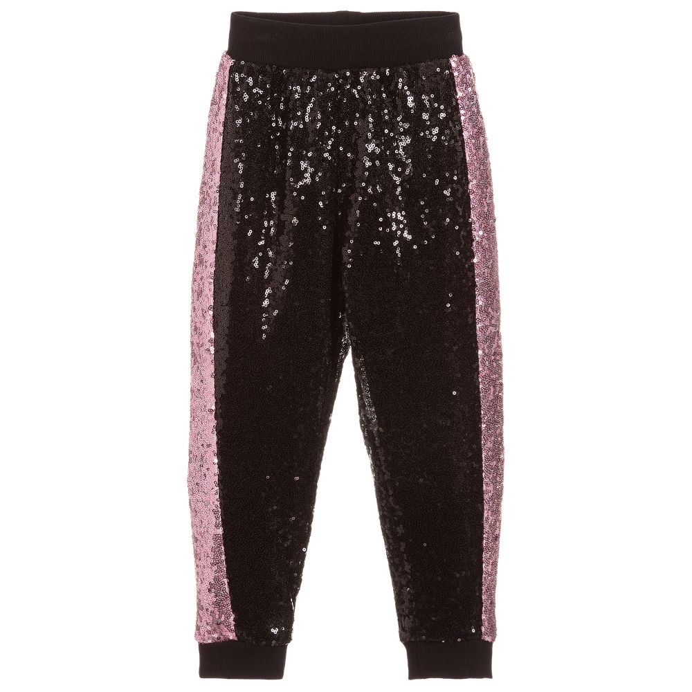 Monnalisa - Black & Pink Sequin Joggers | Childrensalon