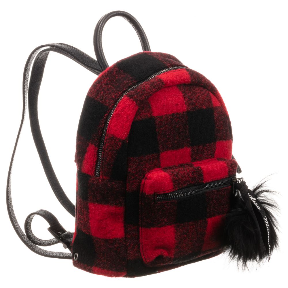 red and black checkered backpack