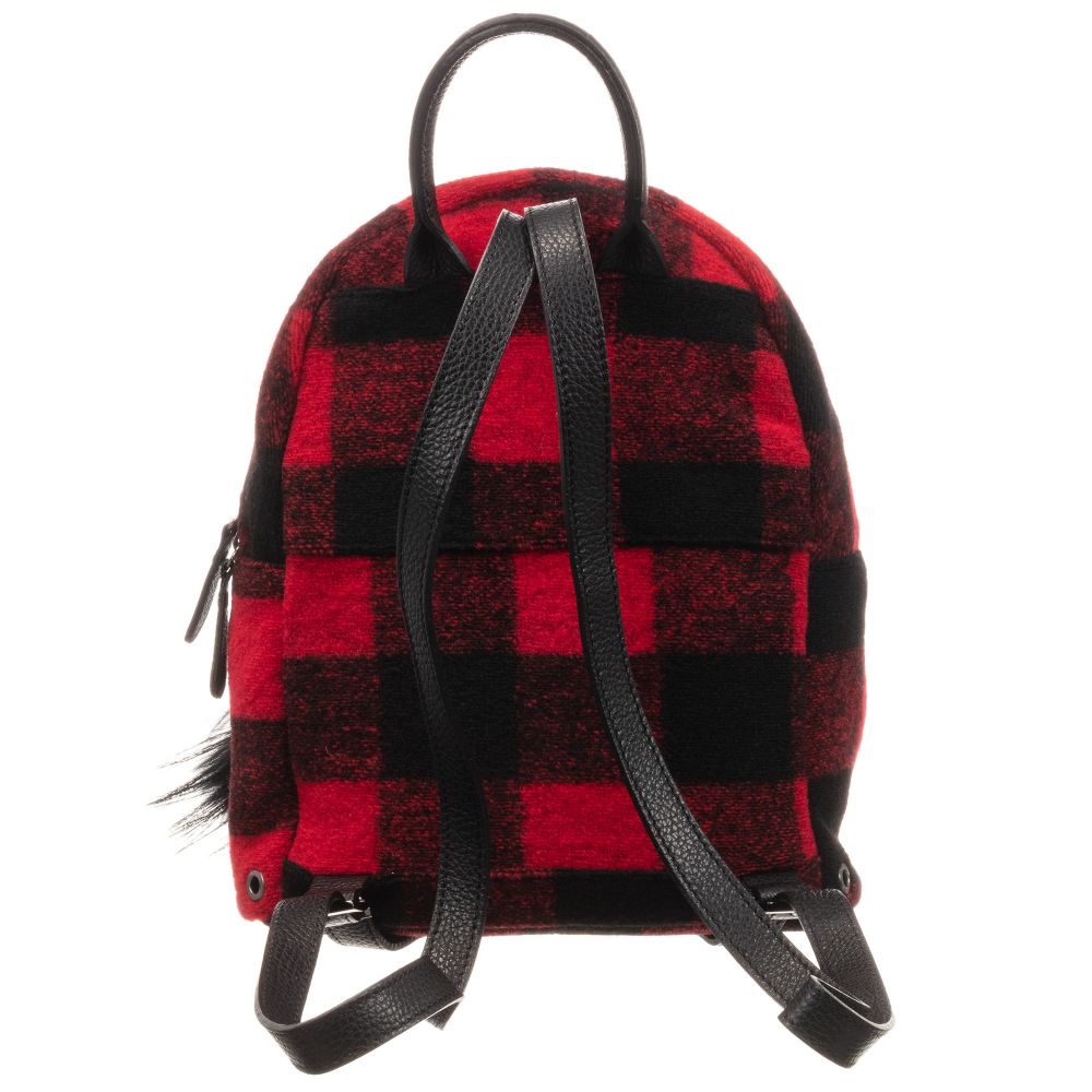 red and black checkered backpack