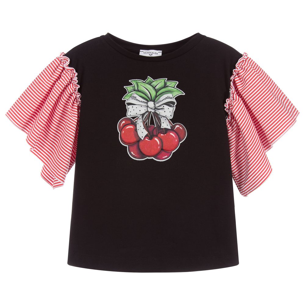 Monnalisa - Black & Red Cherry T-Shirt | Childrensalon