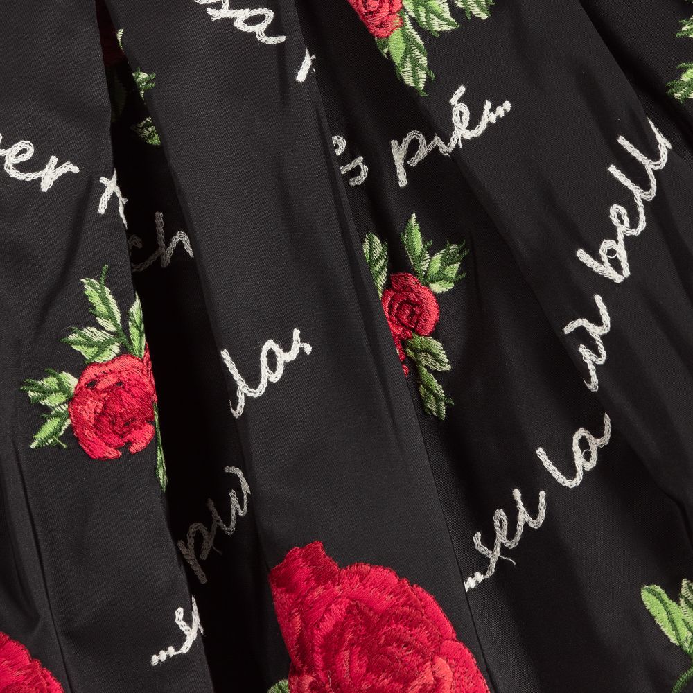 Monnalisa Шик-Black Skirt with Red Roses | Childrensalon Outlet