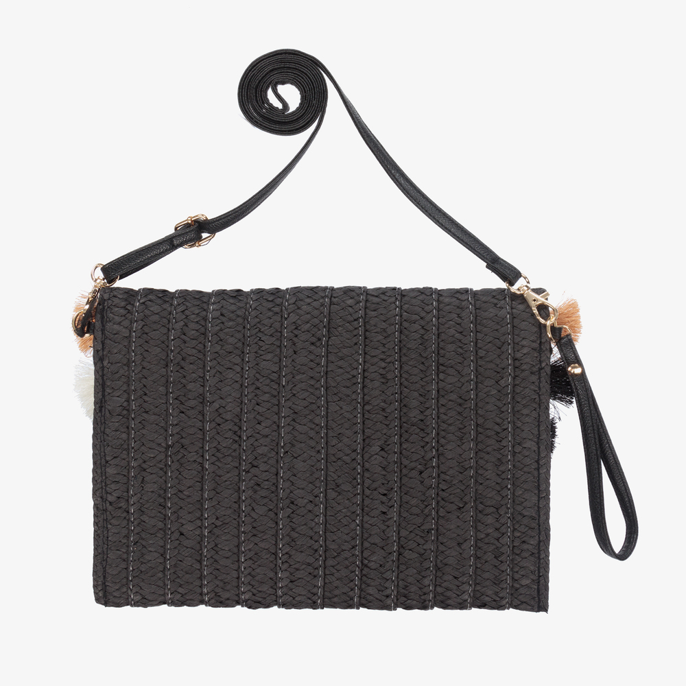 موناليزا-حقيبة قش بوم- بوم لون أسود للبنات (28 سم) | Childrensalon Outlet