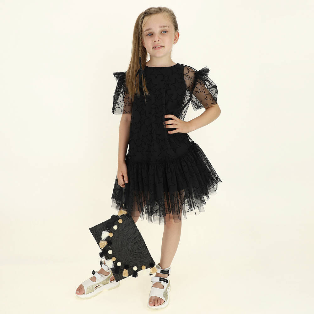 موناليزا-حقيبة قش بوم- بوم لون أسود للبنات (28 سم) | Childrensalon Outlet