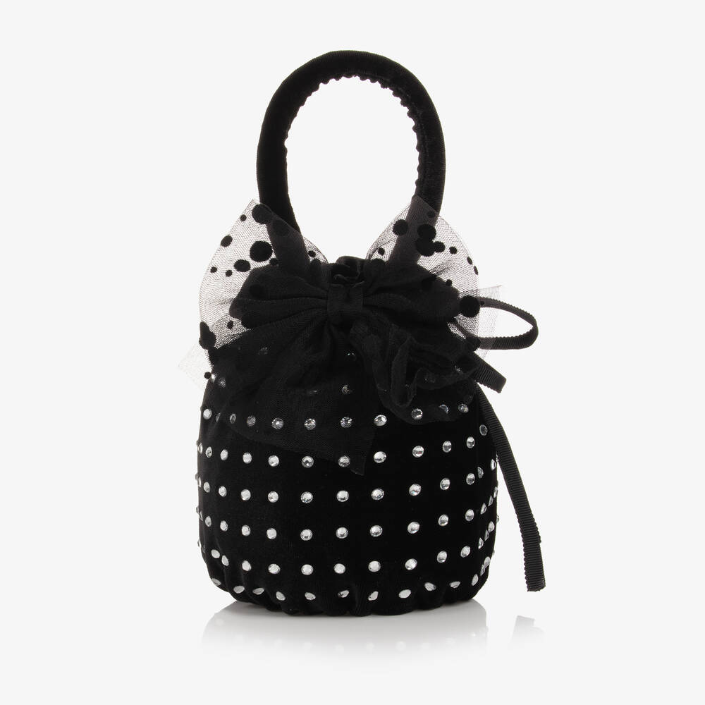 Monnalisa Chic - Black Velvet Diamanté Handbag (13cm) | Childrensalon