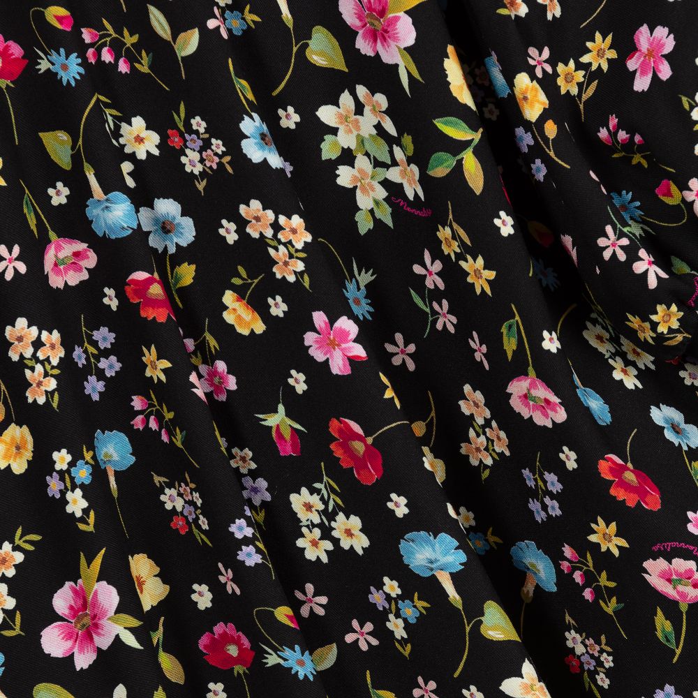 Monnalisa-Черное платье из вискозы в цветочек | Childrensalon Outlet