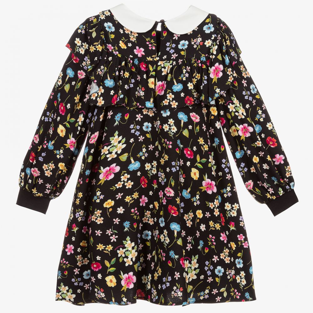Monnalisa-Черное платье из вискозы в цветочек | Childrensalon Outlet